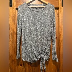 Time and Tru Heather Gray Long Sleeve Tie-Front Top